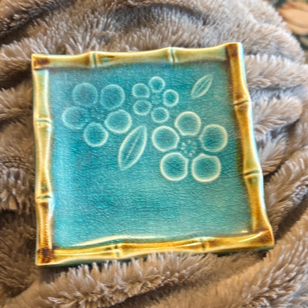 Floral Bamboo-Edged Ceramic Dish